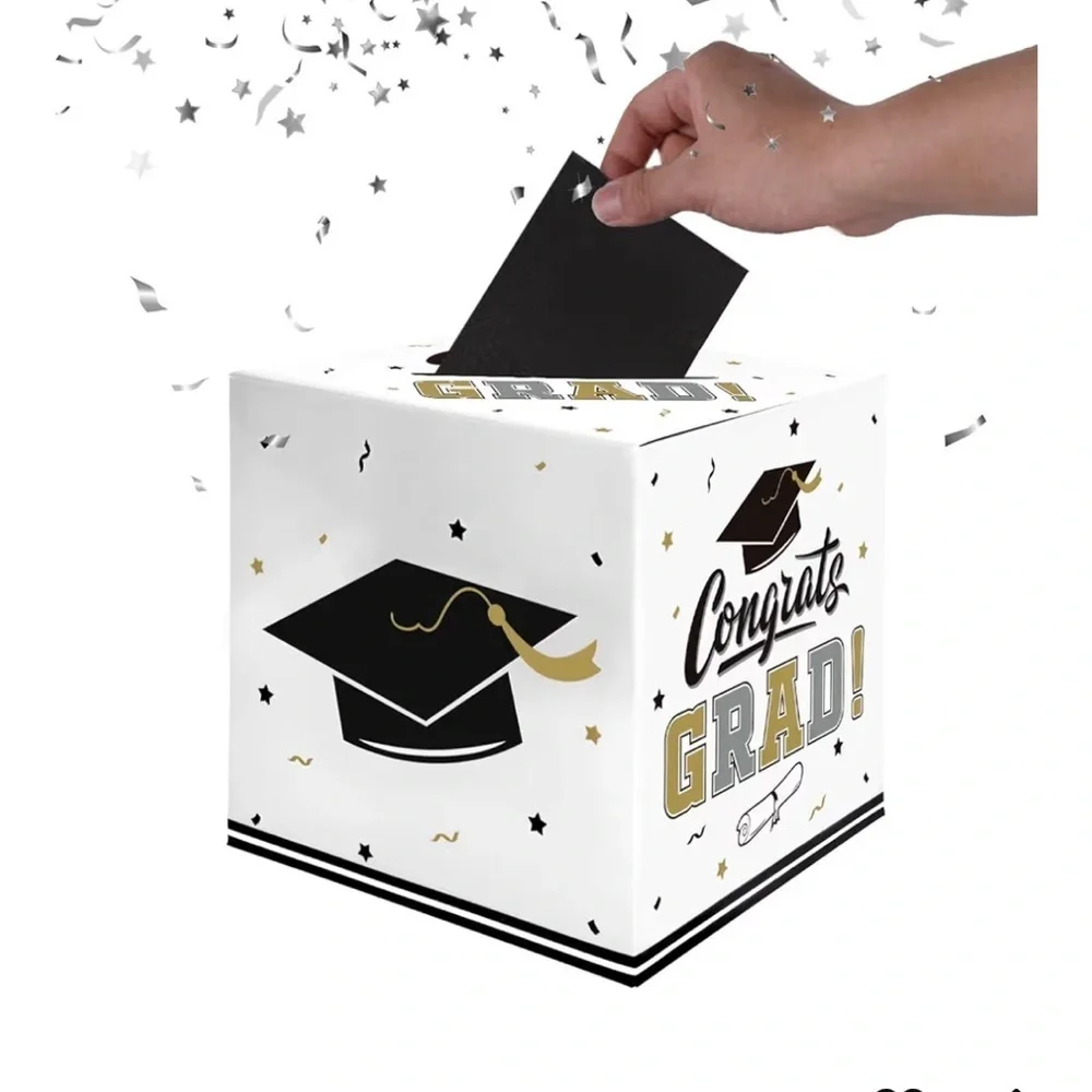 Graduation Party Card Box - Black, Gold, and White (includes 2 boxes) 057